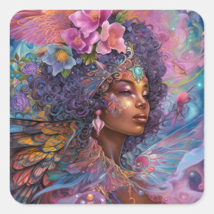 Adesivo Quadrado Afro-Americano Deusa Negra Rainha Fantasia Art S