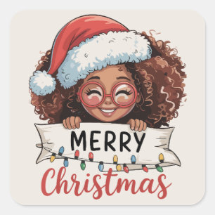 Adesivo Quadrado Afro-americano Feliz Natal Preto Africano 