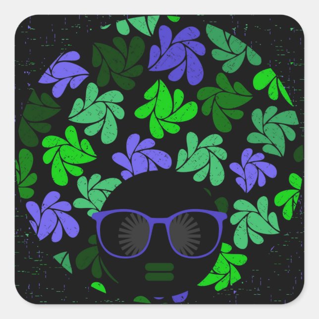 Adesivo Quadrado Afro Diva Verde & Azul (Frente)