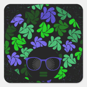 Adesivo Quadrado Afro Diva Verde & Azul
