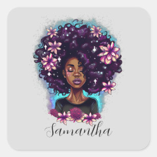 Adesivo Quadrado Afro-Mulher Floral