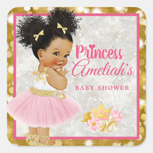 Adesivo Quadrado Afro Princess Ballerina Baby Girl Rosa Dourado Ric