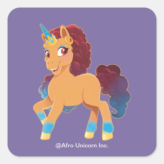 Adesivo Quadrado Afro Unicorn | Divino Prancing (Frente)