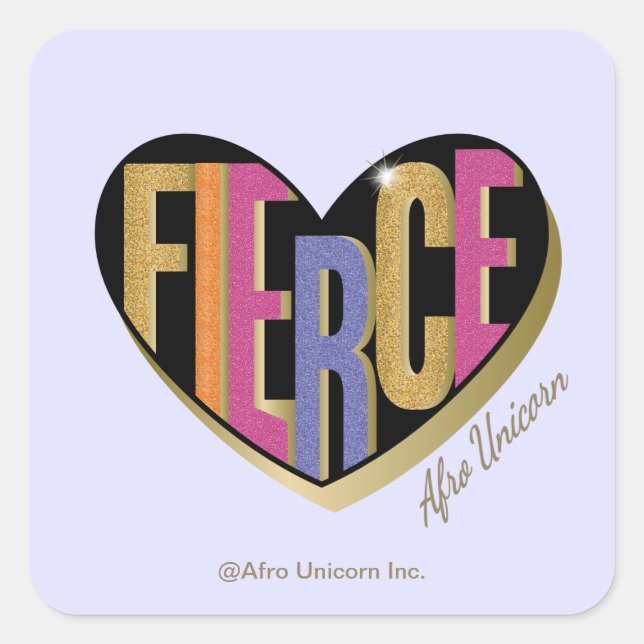 Adesivo Quadrado Afro Unicorn Fierce Heart Design (Frente)