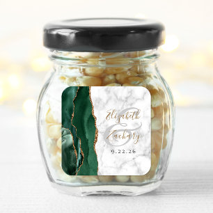 Adesivo Quadrado Ágata Bola Esmeralda Verde Ouro Script Casamento