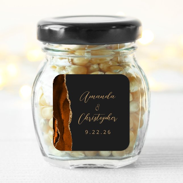 Adesivo Quadrado Ágata Laranja Queimada Dourado Script Casamento Es (Criador carregado)