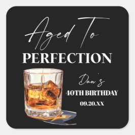 Adesivo Quadrado Aged To Perfection Whisky Glass Birthday Party
