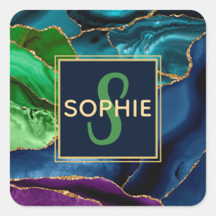 Adesivo Quadrado Agitação Dourada de brilho azul e verde