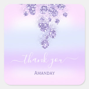 Adesivo Quadrado Agradecer Bridal Sweet 16º Rosa Ombre. Azul