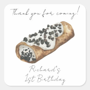 Adesivo Quadrado Agradecimento de 1º Aniversário Watercolor Cannoli