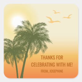 Adesivo Quadrado Agradecimento de Aniversário de Verão Laranja Palm