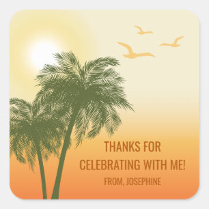 Adesivo Quadrado Agradecimento de Aniversário de Verão Laranja Palm
