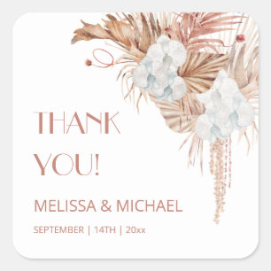 Adesivo Quadrado Agradecimento de Casamento Boho Aquarela