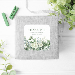 Adesivo Quadrado Agradecimento de Casamento com Bordadura Floral de