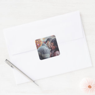 Adesivo Quadrado Agradecimento de Casamento com Foto Moderna