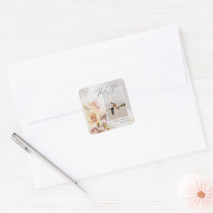 Adesivo Quadrado Agradecimento de Casamento em Tela com Pintura Flo
