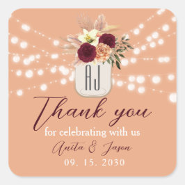 Adesivo Quadrado Agradecimento de Casamento Floral Boho