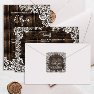 Adesivo Quadrado Agradecimento de Casamento Floral de Renda de Made