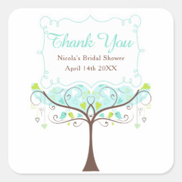 Adesivo Quadrado Agradecimento de Chá de Noiva Floral Azul e Verde 