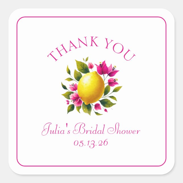Adesivo Quadrado Agradecimento Floral Rosa Limão Personalizado para (Frente)