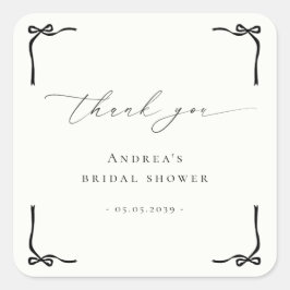 Adesivo Quadrado Agradecimento para Chá de Noiva Laço Preto Casando