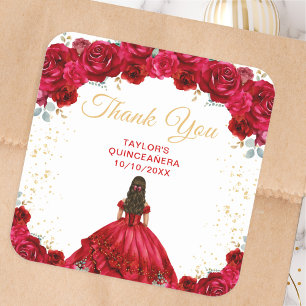 Adesivo Quadrado Agradecimento Quinceañera da Princesa Vermelha