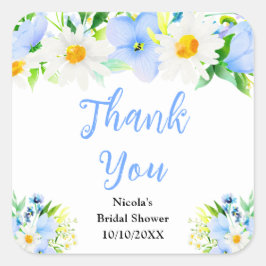 Adesivo Quadrado Agradecimentos de Chá de Noiva Margaridas Não-Me-E