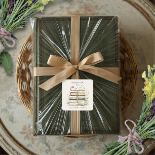 Adesivo Quadrado Agradecimentos de Livros Florais em Aquarela Elega