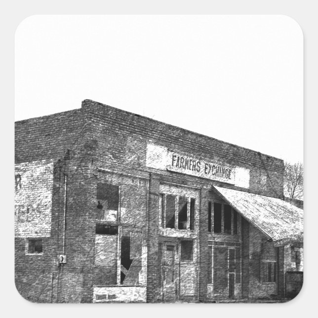 Adesivo Quadrado Agricultores abandonados em preto e branco (Frente)