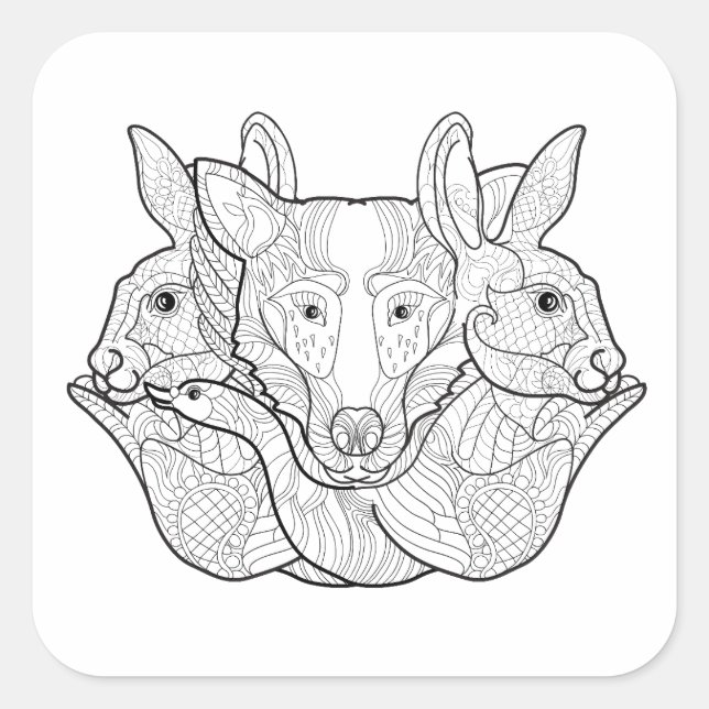 Adesivo Quadrado Agrupamento de Rótulo Animal (Frente)