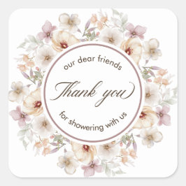 Adesivo Quadrado Água-forte Floral Chic Obrigado ao Chá de Noiva