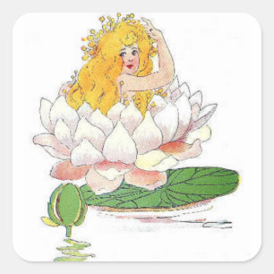 Adesivo Quadrado Água Lily Flower Child Floral Fairy Girl