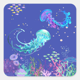 Adesivo Quadrado Água-viva incrível submarina
