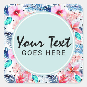 Adesivo Quadrado Aguarela havaiana tropical do hibiscus & da folha