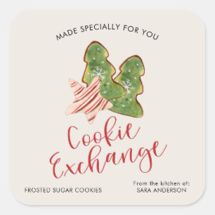 Adesivo Quadrado Aguarela na moda da troca do biscoito do Natal
