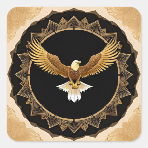 Adesivo Quadrado Águia Dourada Mandala Geométrica 🖼️ Majestosa