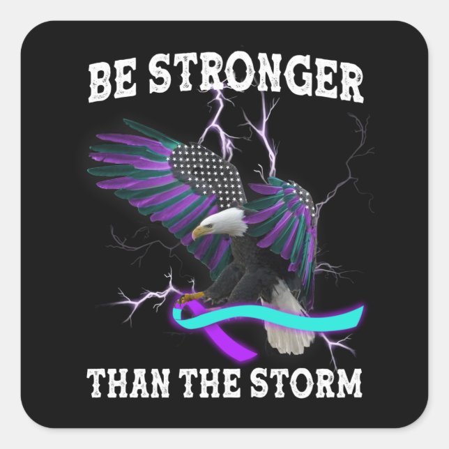 Adesivo Quadrado Águia Eu Visto Teal E Suicídio Roxo (Frente)