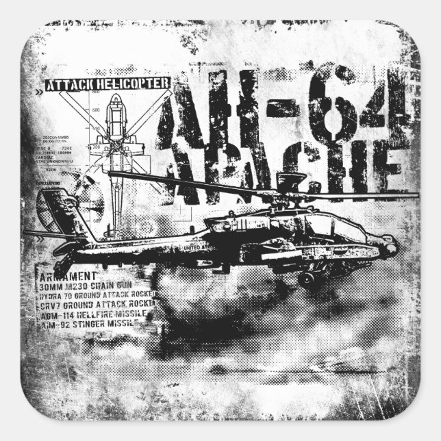 Adesivo Quadrado AH-64 Apache Padrões (Frente)