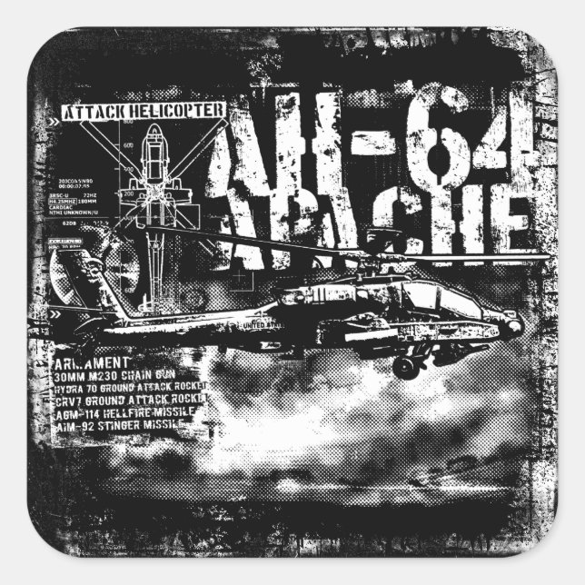 Adesivo Quadrado AH-64 Apache Padrões (Frente)