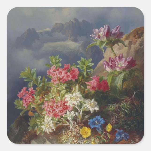 Adesivo Quadrado Ainda com Flores Alpinas - Andreas Lach (Frente)