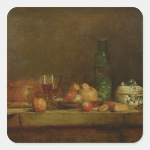 Adesivo Quadrado Ainda vida com uma garrafa das azeitonas, 1760