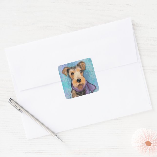 Adesivo Quadrado Airedale Terrier (Envelope)