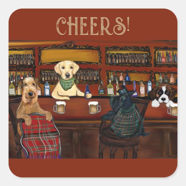 ADESIVO QUADRADO AIREDALE TERRIER E AMIGOS (Frente)