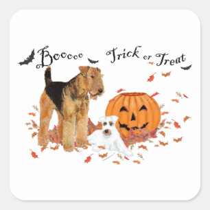 Adesivo Quadrado Airedale Terrier Halloween