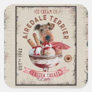 Adesivo Quadrado Airedale Terrier Ice-Creme Funny Tratamentos Conge
