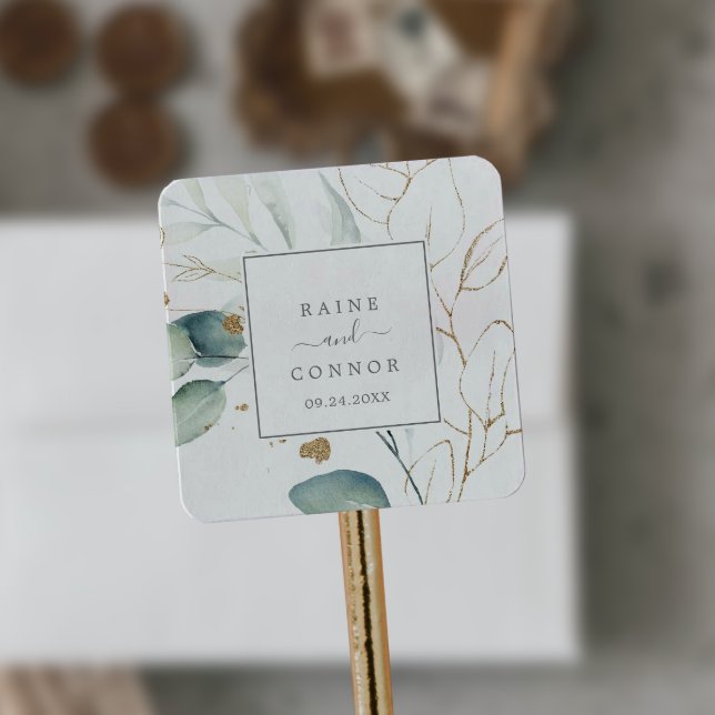 Adesivo Quadrado Airy Greenery e Dourado Envelope de Folha (Criador carregado)