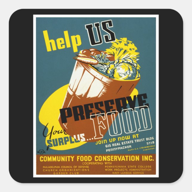 Adesivo Quadrado Ajude-nos a preservar a Comida (Frente)