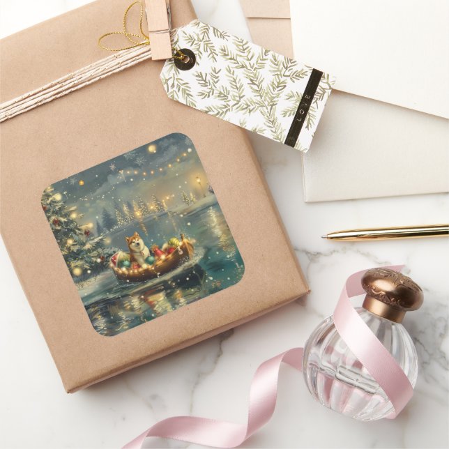 Adesivo Quadrado Akita Christmas Festiage Voyage (Presentear)