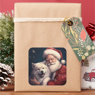 Adesivo Quadrado Akita com Papai Noel Natal Festivo