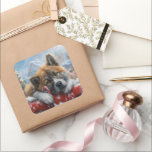 Adesivo Quadrado Akita Dog Christmas Festivo<br><div class="desc">Perfeito para amantes de cães e mães de cães. Este tema festivo captura a alegria e o espírito da estação, apresentando ilustrações caninas lúdicas e carinosas adormecidas com sotaques de férias. Ideal como presente para amantes de cães, adicionando um toque encantador ao decoro de Natal e presentes. Celebre a temporada...</div>
